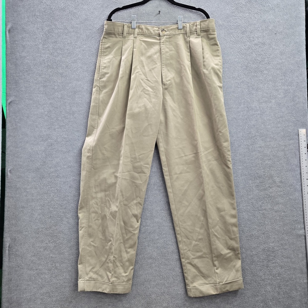 Chaps Ralph Lauren Men Pants 36X30 Brown Chino Twill Pleated Front Classic
